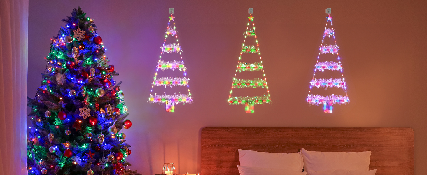 LED Christmas Tree Lights, 24 Inch Hanging Christmas Lights with 8 Modes