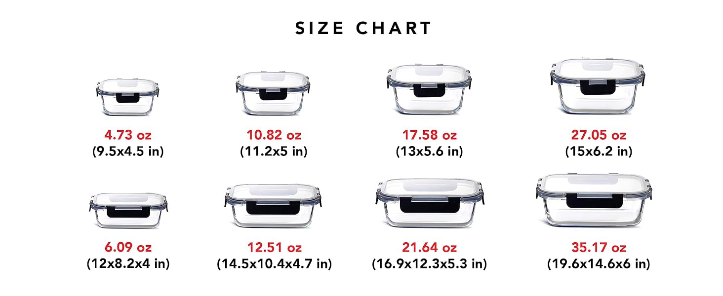 glass container size chart