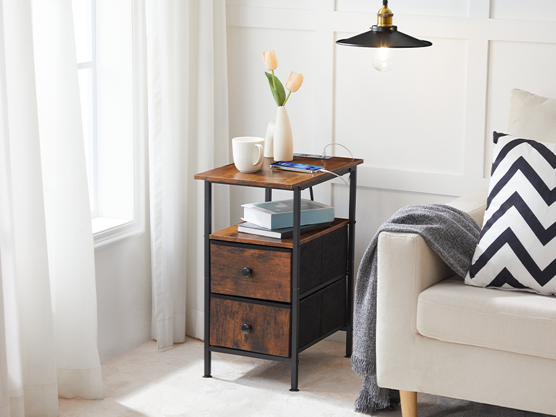 Narrow End Tables with 2 Non-Woven Drawers