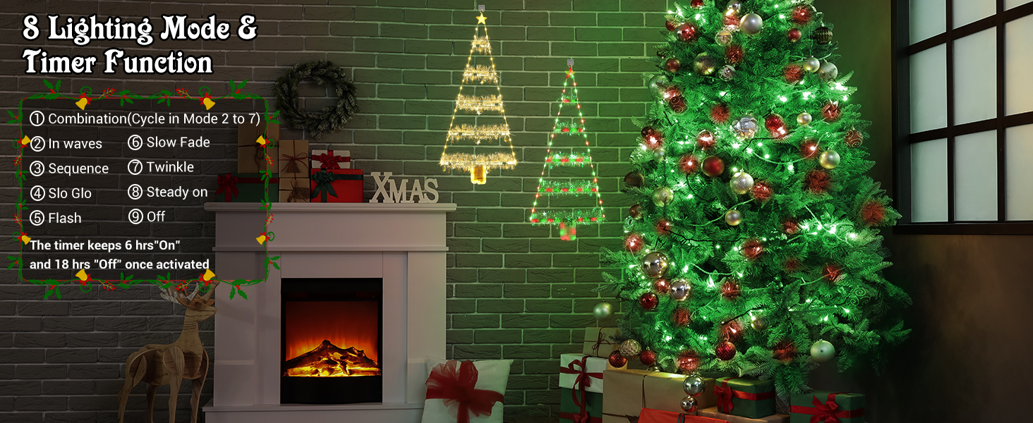 LED Christmas Tree Lights, 24 Inch Hanging Christmas Lights with 8 Modes