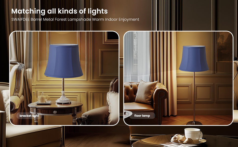 LLA-S2380-SW SWAIFDEE Drum Lamp Shade Set of 2, Gray-Blue Fabric Lampshades