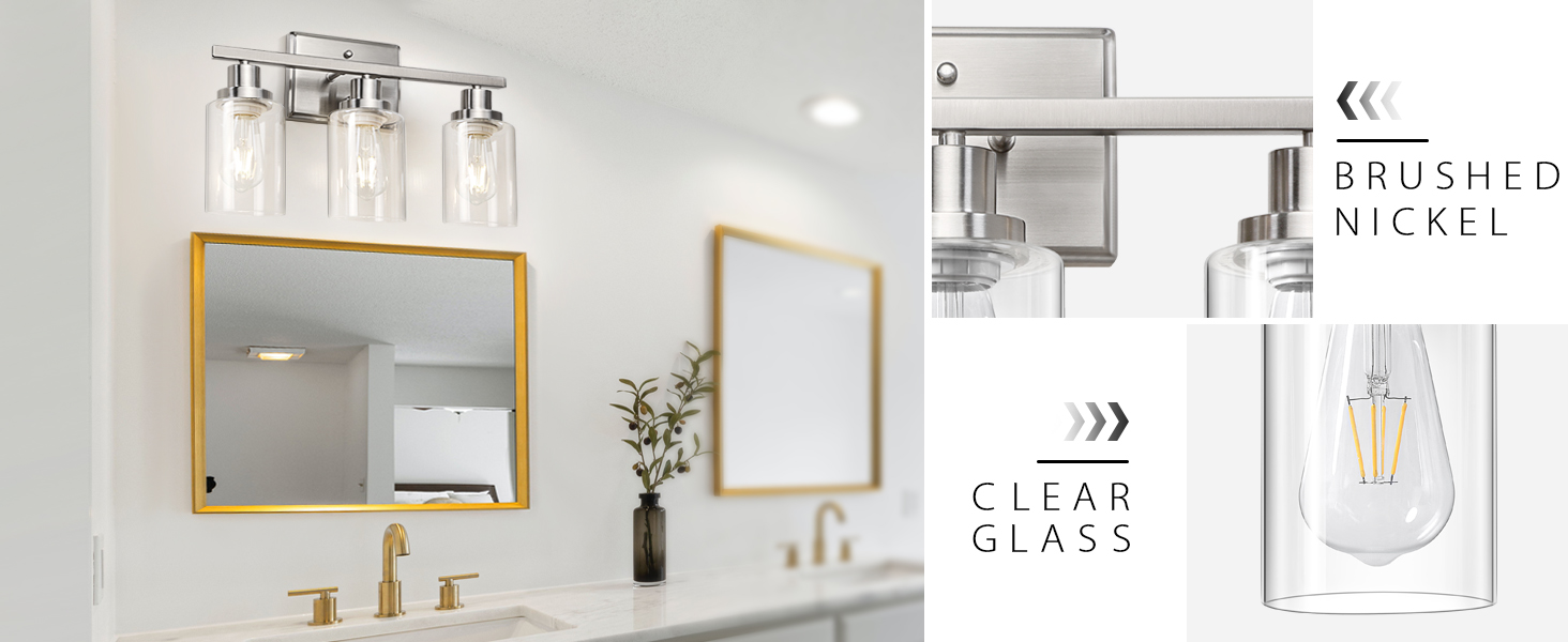 Matte nickel finish, clear glass lampshade