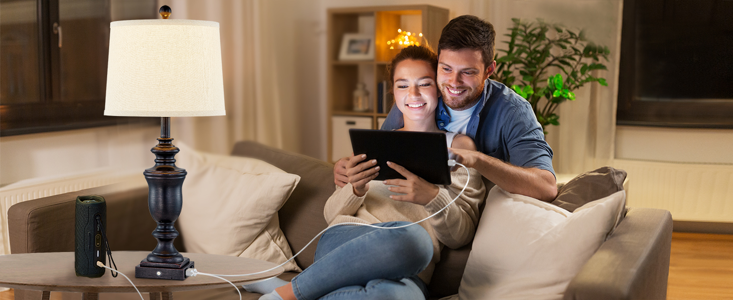 Touch Nightstand Lamp for Living Room Bedroom Office Rustic End Table Lamp