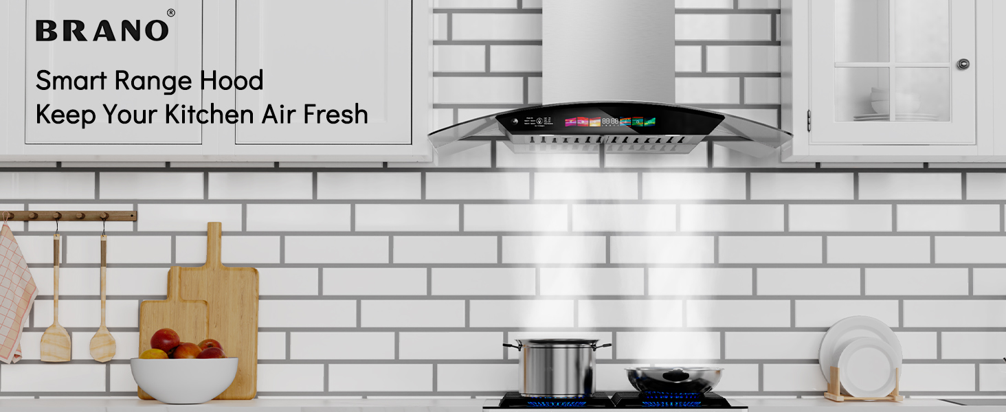 BRANO range hood with Voice/ Gesture Sensing/Touch Control