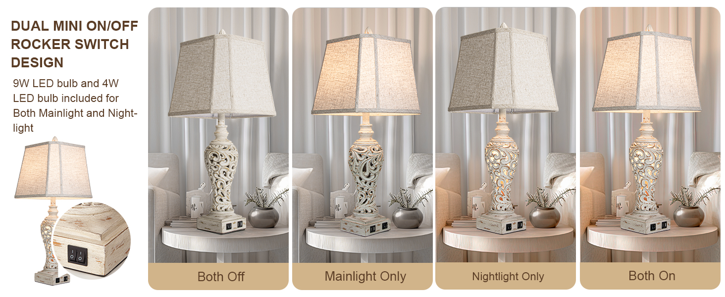 Dual mini on/off rocker switch give you four way of lighting to fit your need and occassion