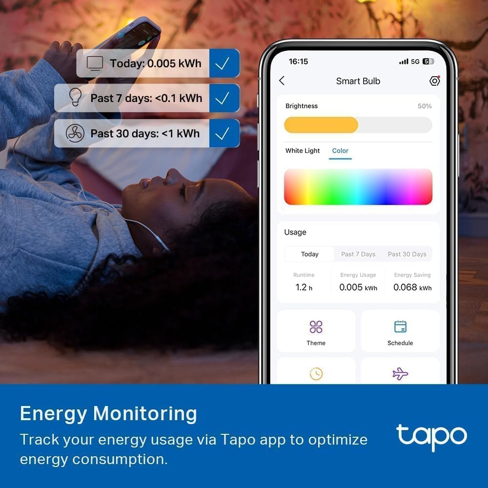 Tapo TP-Link Smart Light Bulbs, 1100 Lumens High Brightness (75W Equivalent), Matter-Certified, 16M Colors WiFi Light Bulb, Dimmable, Works w/Siri, Alexa & Google Home, A19 E26, L535E(4-Pack) - Image 10
