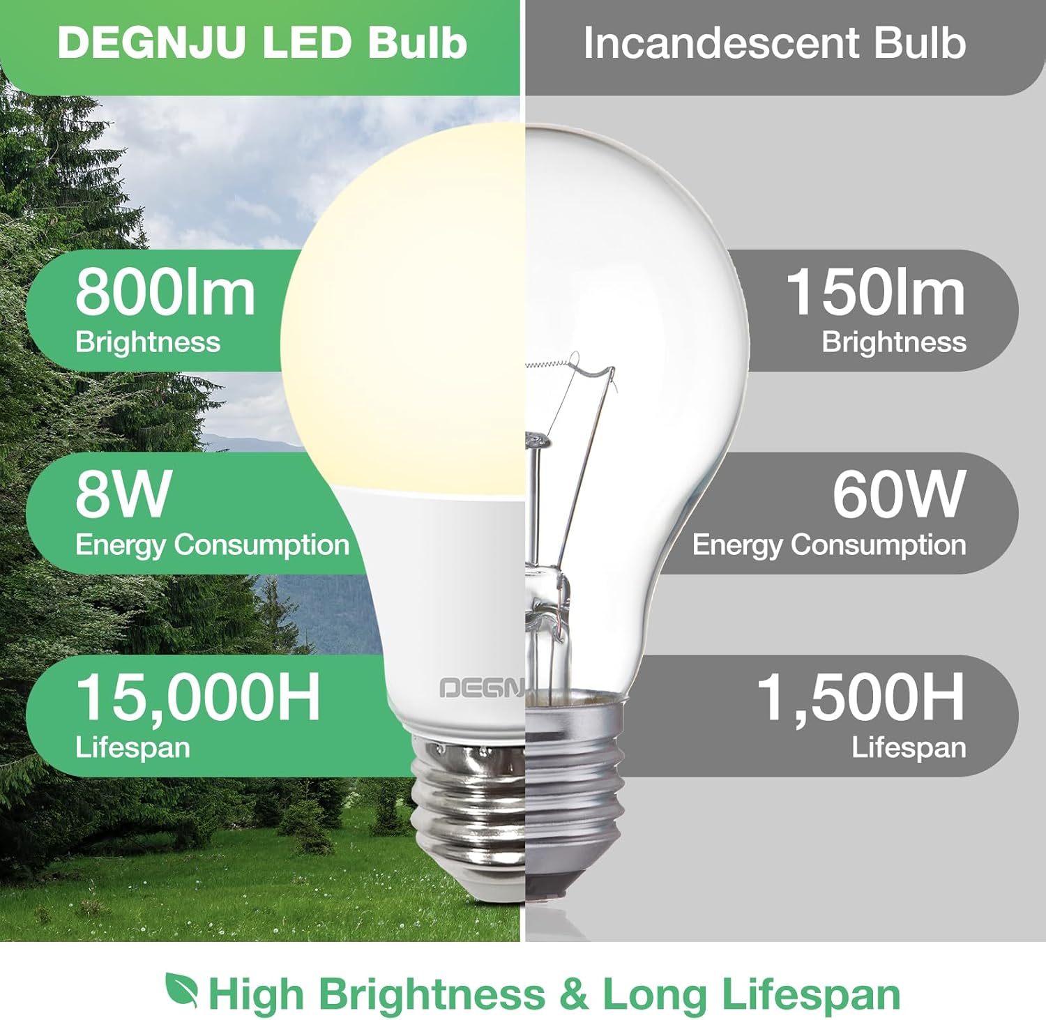 DEGNJU LED Light Bulbs Soft White 2700K, 60 Watt Equivalent LED Bulbs, A19 Standard Bulbs, 800 LM, 15000 Hours, E26 Base, Non-Dimmable, 8W White LED Bulbs for Bedroom Living Room, 12 Pack - Image 4