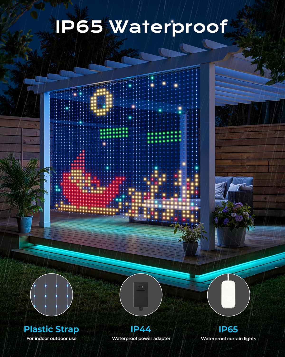 540 RGBIC LEDs Smart Curtain Lights with DIY GIF, 4.9x6.6ft Color Changing Christmas Wall Lights with APP, IP65 Waterproof String Fairy Lights for Indoor Outdoor Bedroom Window Garage - Image 4
