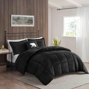 CHARMMA 4-Piece Full/Plush to Sherpa Down Alternative Comforter Set,Black/90.00x94.00x1.50in
