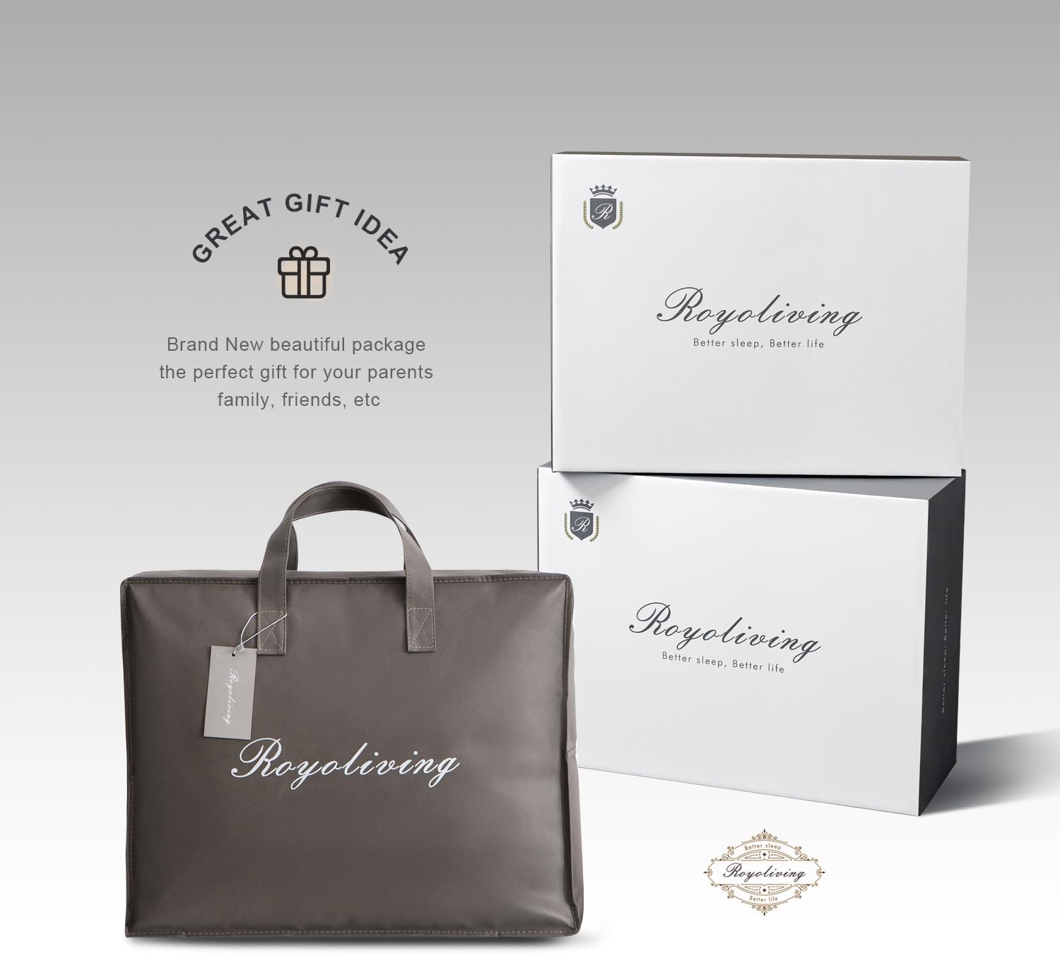 Royoliving Premium Feathers Down Comforter 100% Cotton Cover Duvet Insert with Corner Tabs (Charcoal Grey, King All Season) - Image 6