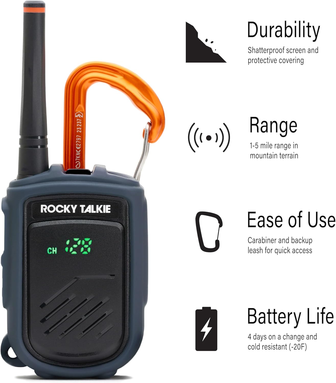 Rocky Talkie Mountain Radio with Waterproof Handmic, Long Range Walkie Talkie, FRS Handheld Radio, 4 Day Battery Life, Max Durability, 2 Pack - Image 2