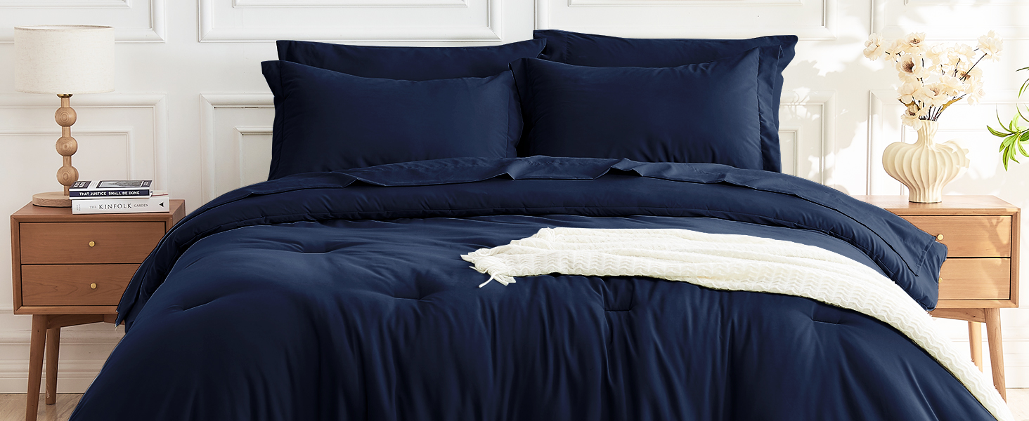 7 Pieces Comforter Set, Soft Bed in a Bag, All Season Bedding Set with Comforter