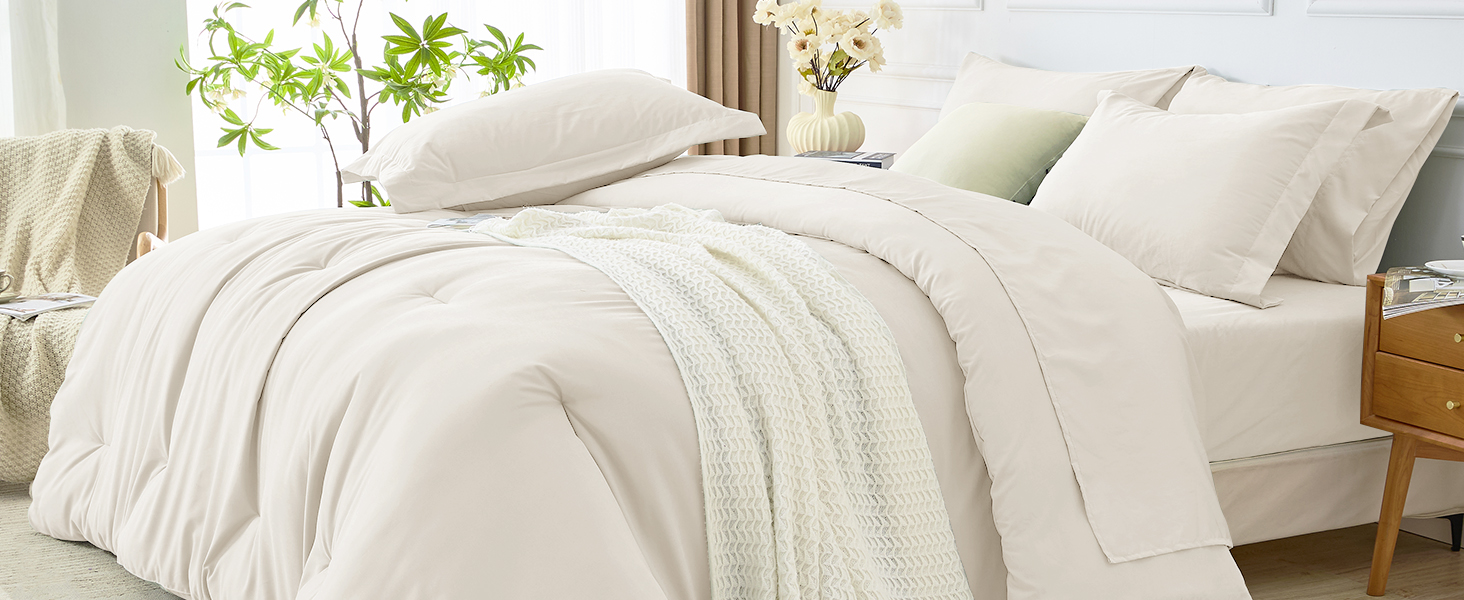 7 Pieces Comforter Set, Soft Bed in a Bag, All Season Bedding Set with Comforter