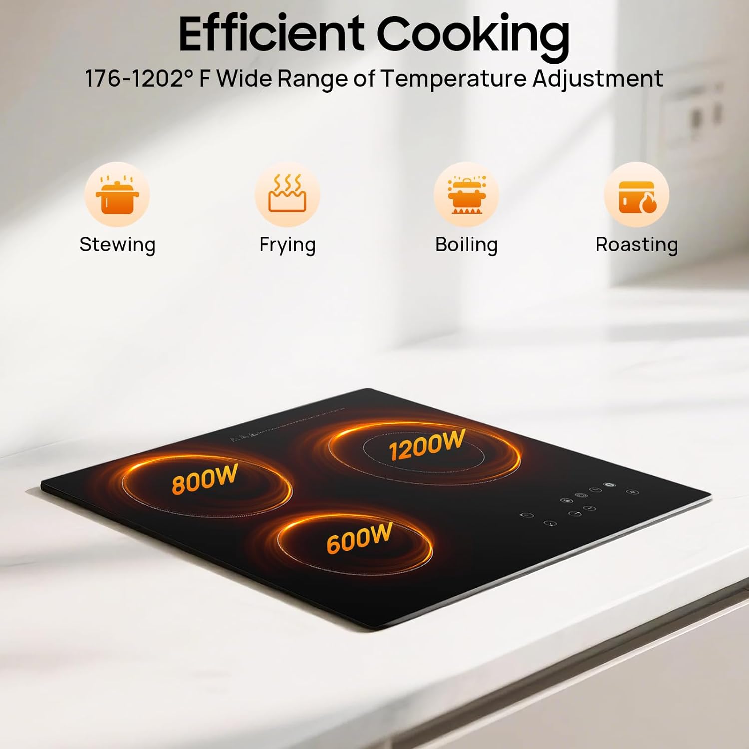 3-Burner Electric Cooktop Ceramic Cooktop, 2600W Electric Ceramic Stove Top Countertop & Built-in Elec-tric Stove Top with Timer, Child Safety Lock, Sensor Touch-Control, 9 Heating Levels - Image 3