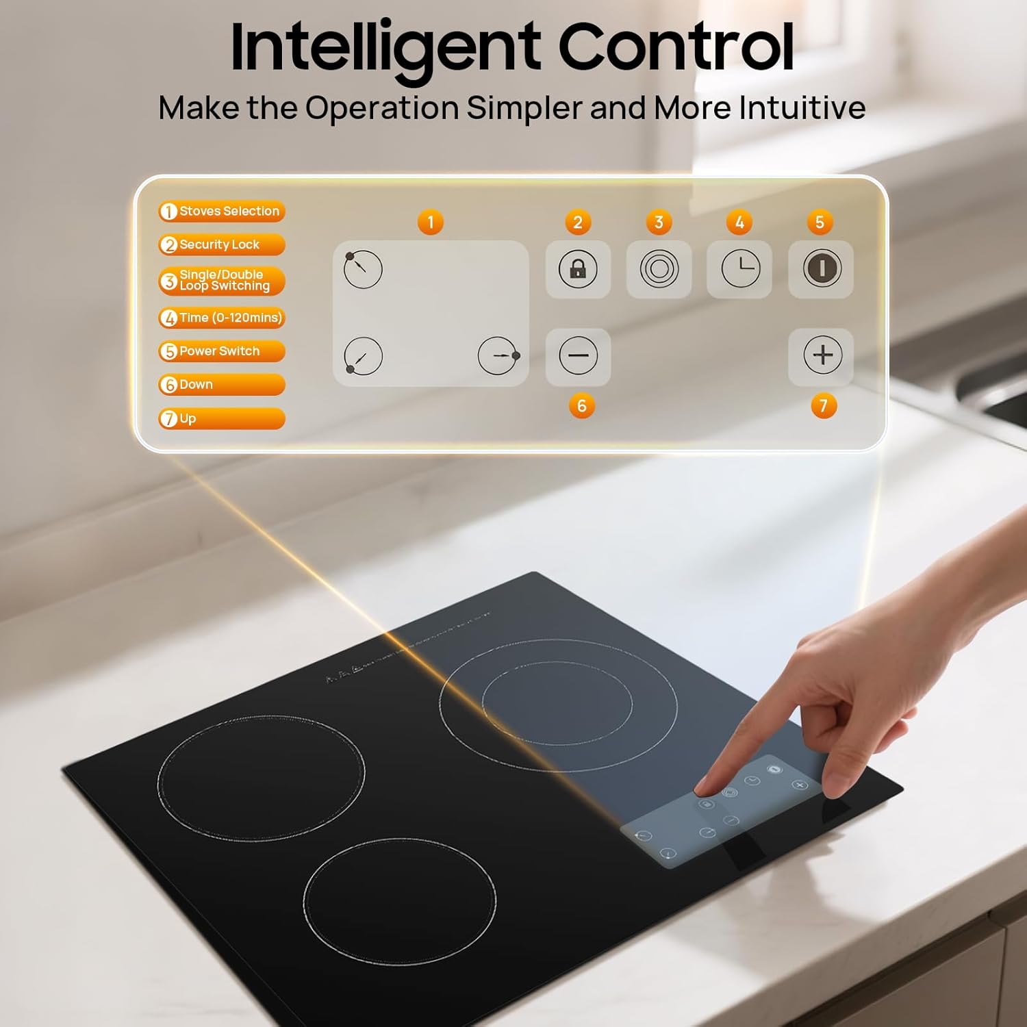 3-Burner Electric Cooktop Ceramic Cooktop, 2600W Electric Ceramic Stove Top Countertop & Built-in Elec-tric Stove Top with Timer, Child Safety Lock, Sensor Touch-Control, 9 Heating Levels - Image 4