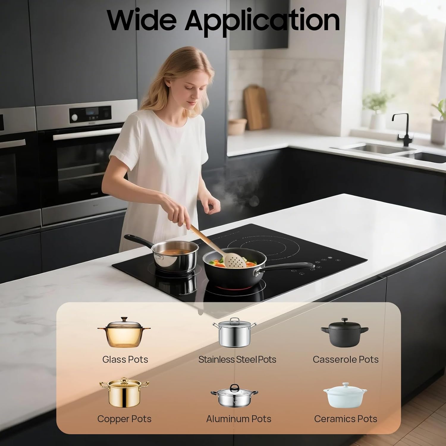 3-Burner Electric Cooktop Ceramic Cooktop, 2600W Electric Ceramic Stove Top Countertop & Built-in Elec-tric Stove Top with Timer, Child Safety Lock, Sensor Touch-Control, 9 Heating Levels - Image 5
