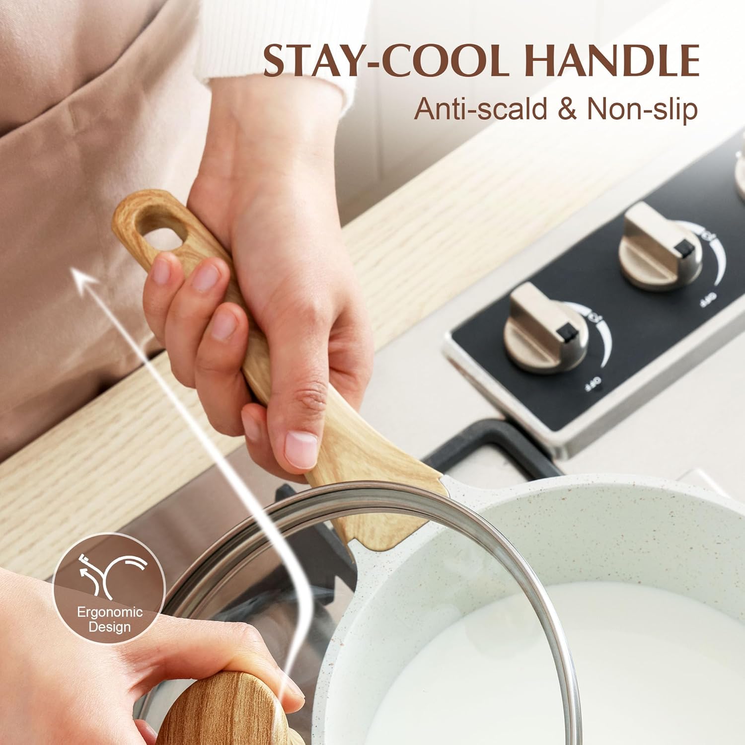 SENSARTE White Ceramic Nonstick Saucepan with Lid 2.5 Quarts, Medium Cooking Pot with Stay Cool Handle, Induction Compatible Saucepot, White Granite Coating, Free of Intentionally Added PTFE/PFOA/PFAS - Image 7