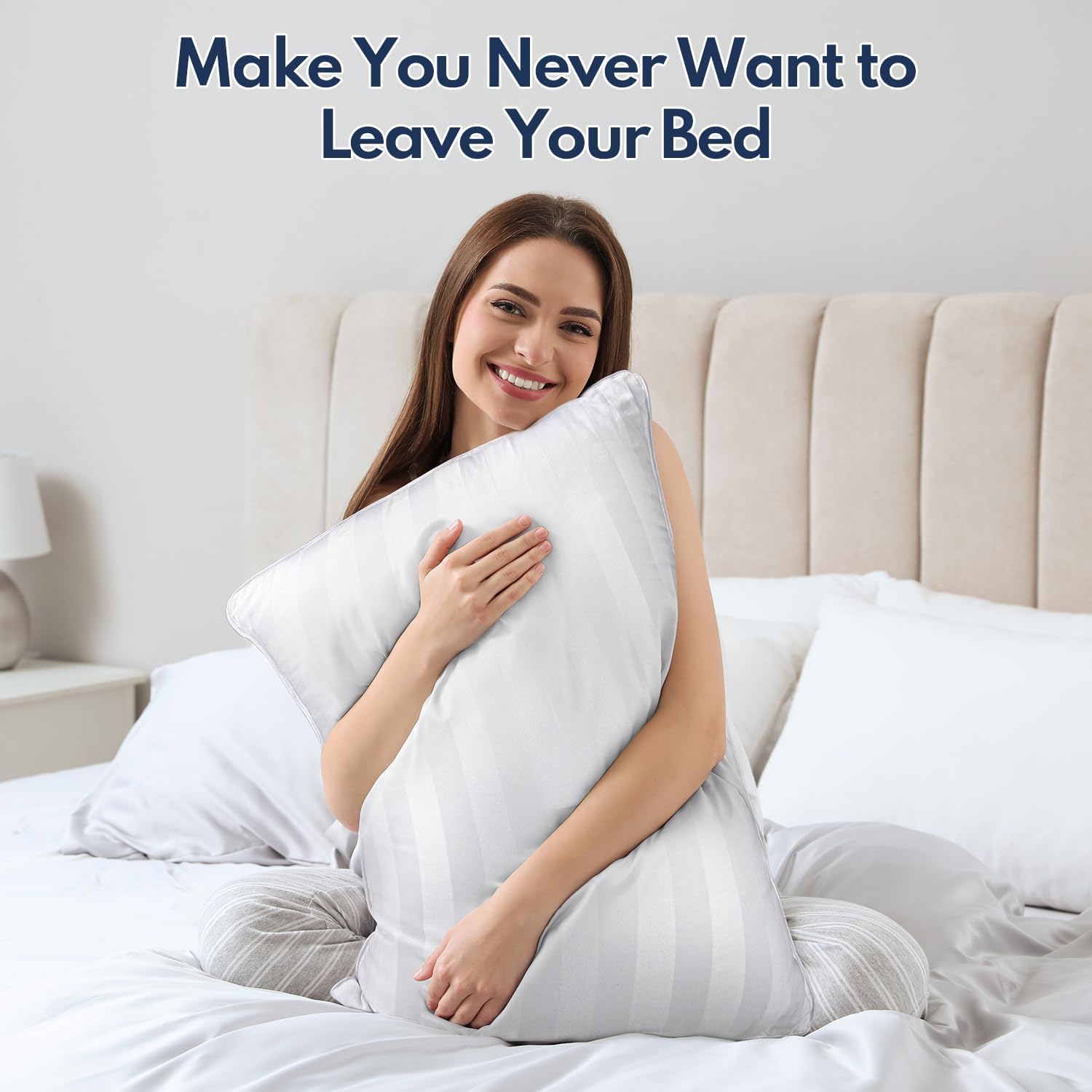 DIORIS Pillows Queen Size Set of 2 - Luxury Hotel Collection Bed Pillows for Sleeping, Supportive Fluffy Down Alternative Microfiber Filled for Back, Stomach Sleepers, Breathable & Skin-Friendly - Image 6