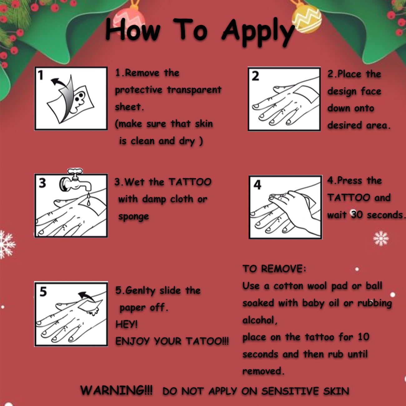 Glitter Christmas Temporary Tattoos for Kids - 74 Individually Sheets for Xmas Party Favors, Stocking Stuffer, Christmas Eve Gift - Image 6