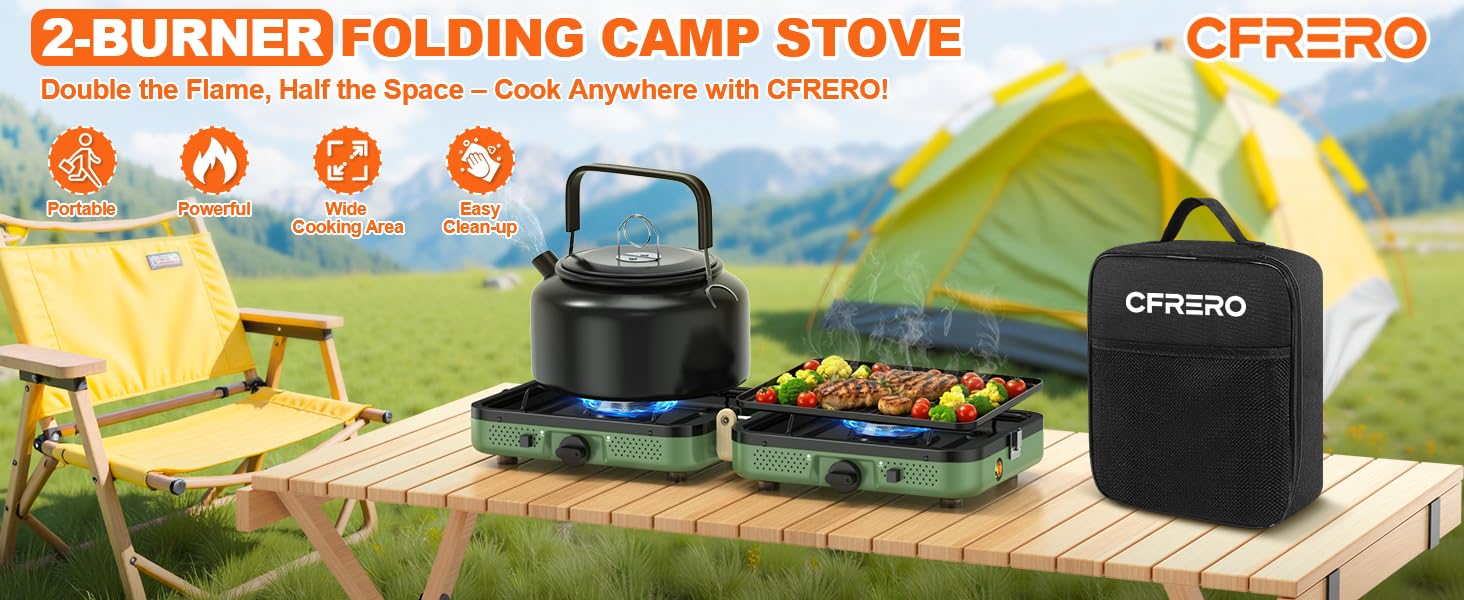 CFRERO Foldable Camping Stove with 2 Burners