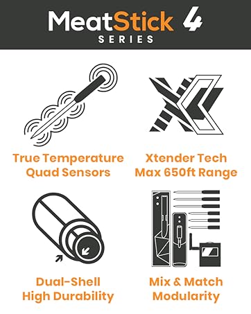 MeatStick 4: Next Gen Quad Sensors Wireless Meat Thermometer for grilling and smoking American BBQ