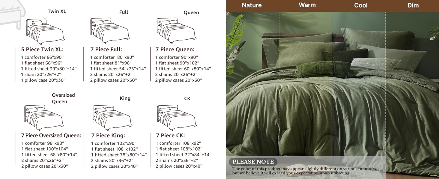 Monbix Queen Comforter Sets,Full Bedding Set 7 Piece, All Seasons Comforters