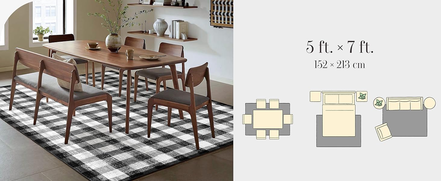 black and white checkered rug