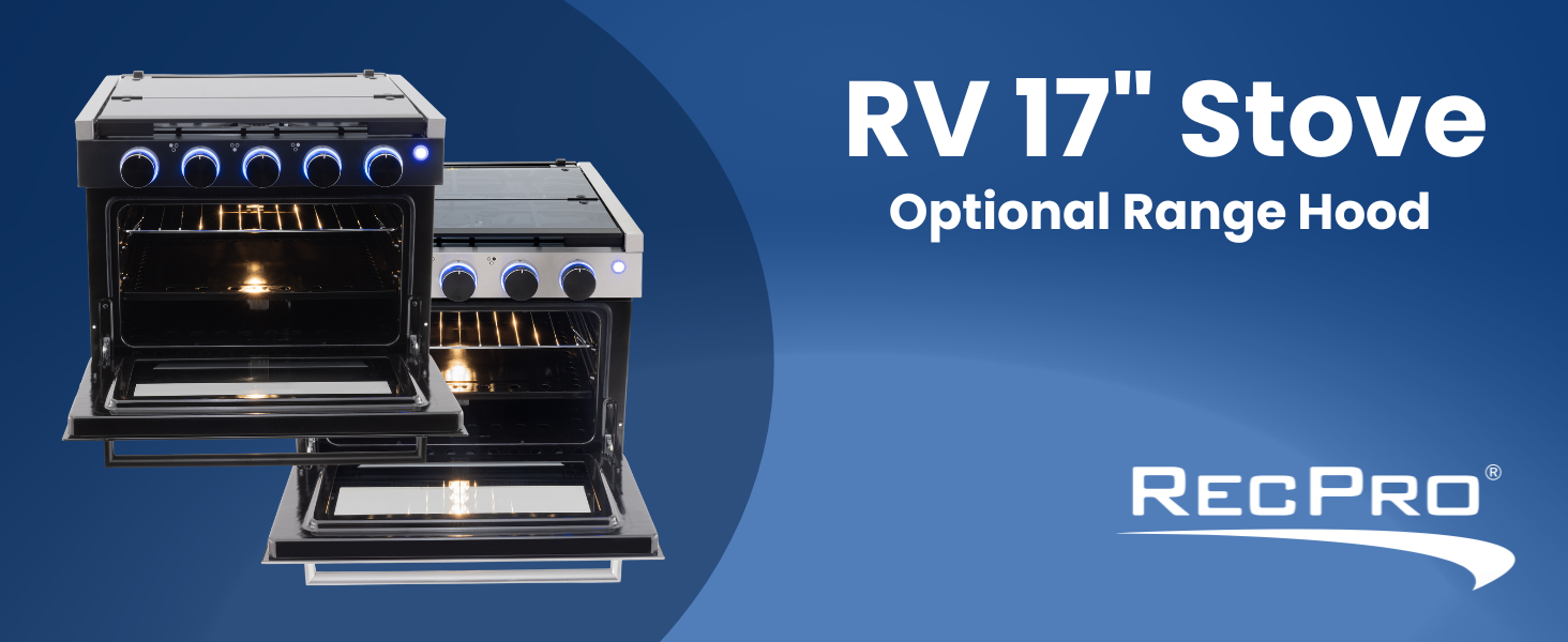 17 inch stove with optional hood range in black or stainless steel.
