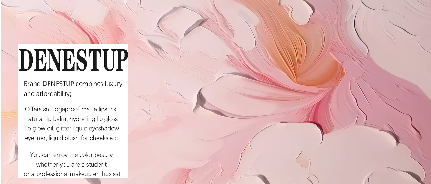 Pink and peach textured abstract background with 'DENESTUP' text and additional marketing copy in black text.