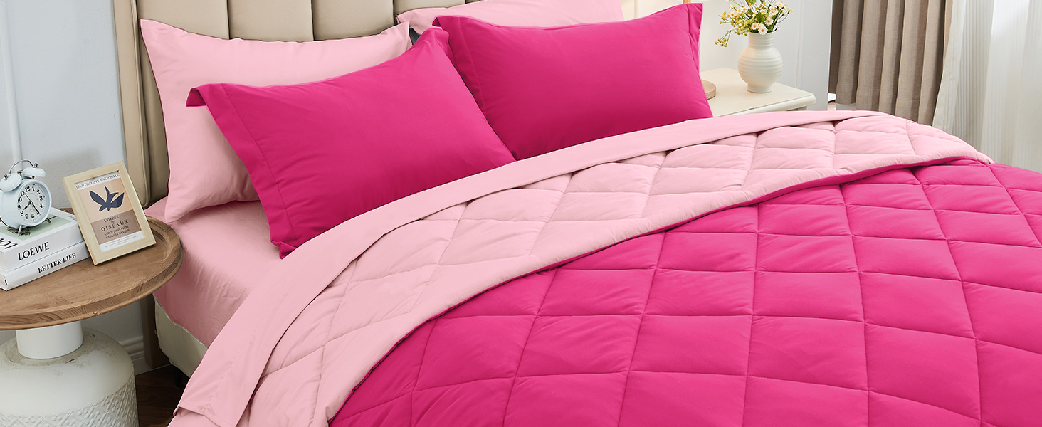 Comforter Set, Reversible Bed in a Bag, All Season Bedding Set
