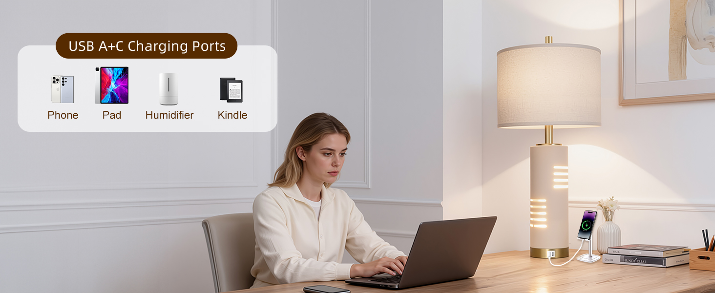 Faux Stone Table Lamp with USB A+C Prots