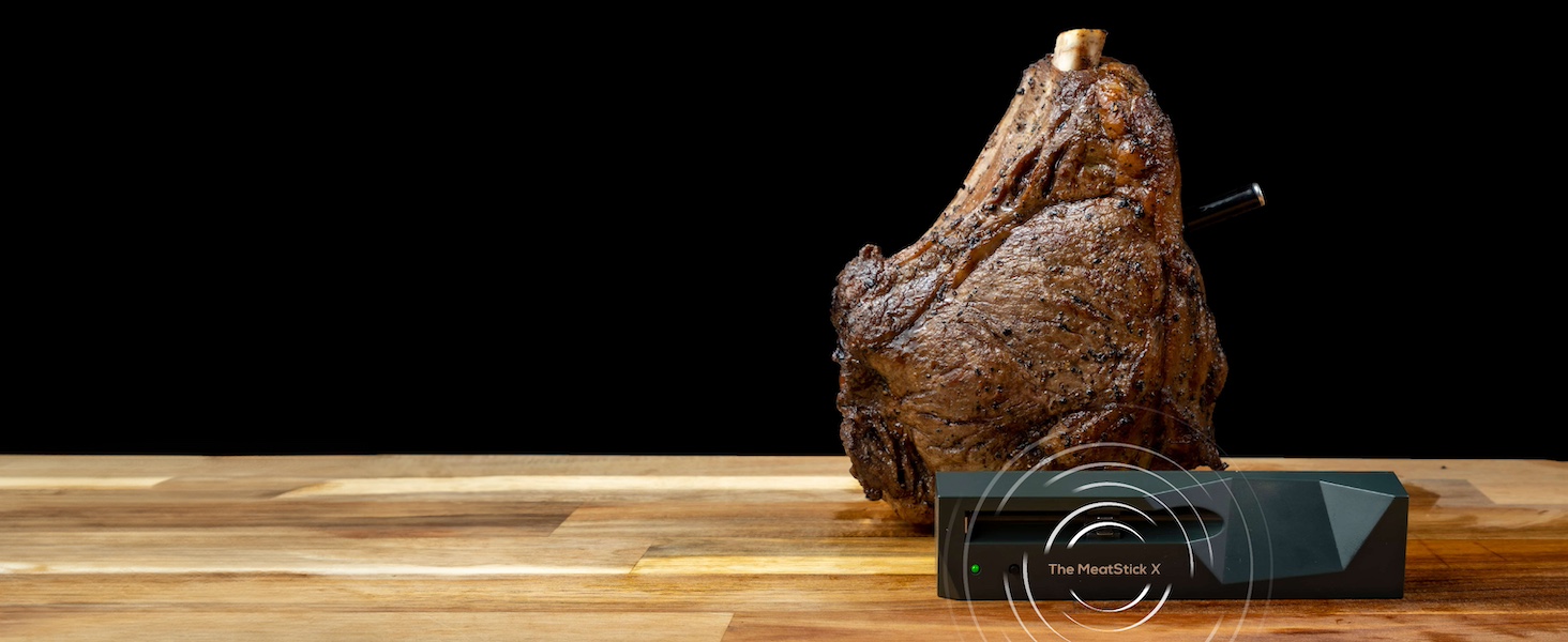 MeatStick Xtender Charger offers a 260+ ft Bluetooth range, monitoring from backyard, kitchen, etc.