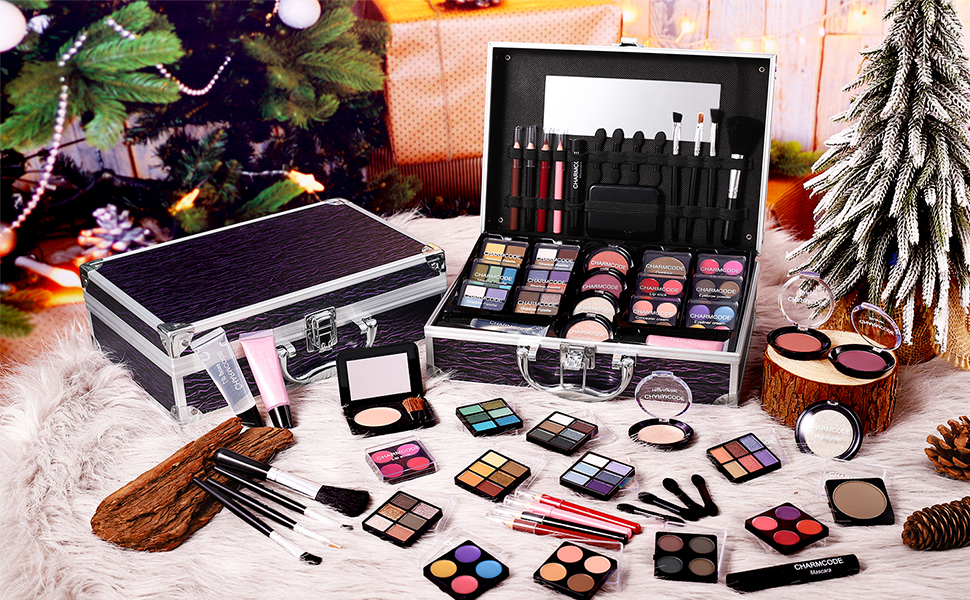 CHARMCODE Beginner Beauty Train Case with Makeup Sets (Purple) - For Teen Girls & Women