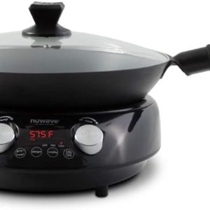 Nuwave Mosaic Induction Wok, Precise Temp Controls from 100°F to 575°F in 5°F, Wok Hei, Infuse Complex Charred Aroma & Flavor, 3 Watts 600,900 & 1500, Authentic 14-inch Carbon Steel Wok Included,Black