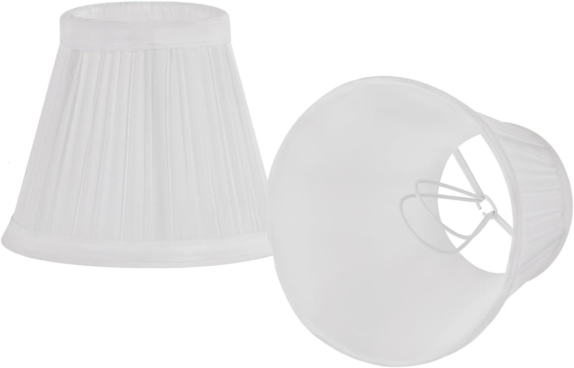 Chandelier Shades Set Of 2,Mini Lamp Shade 3″ Top x 5.5″ Bottom x 4.7″ Slant,Small Lamp Shades Clip On Bulb,Pleated Chandelier Lamp Shades,Fabric Lampshades That Attach To The Bulb(White)