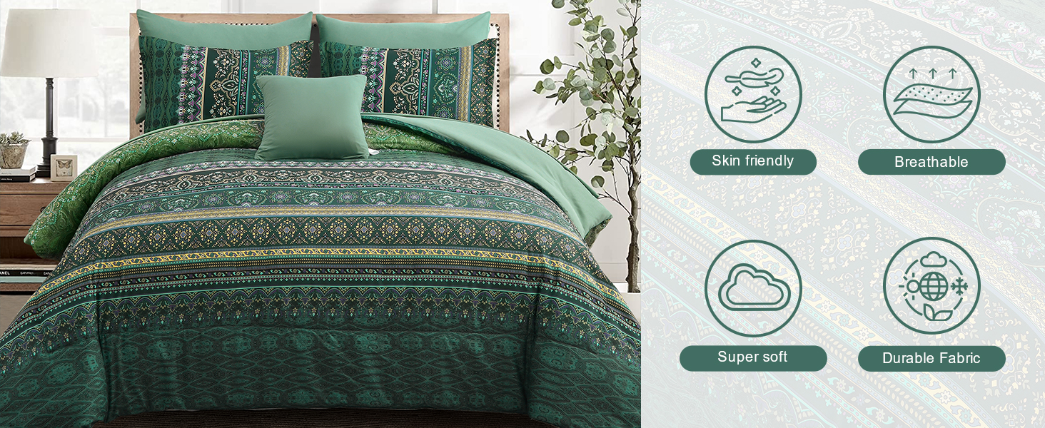 Dark green boho comforter