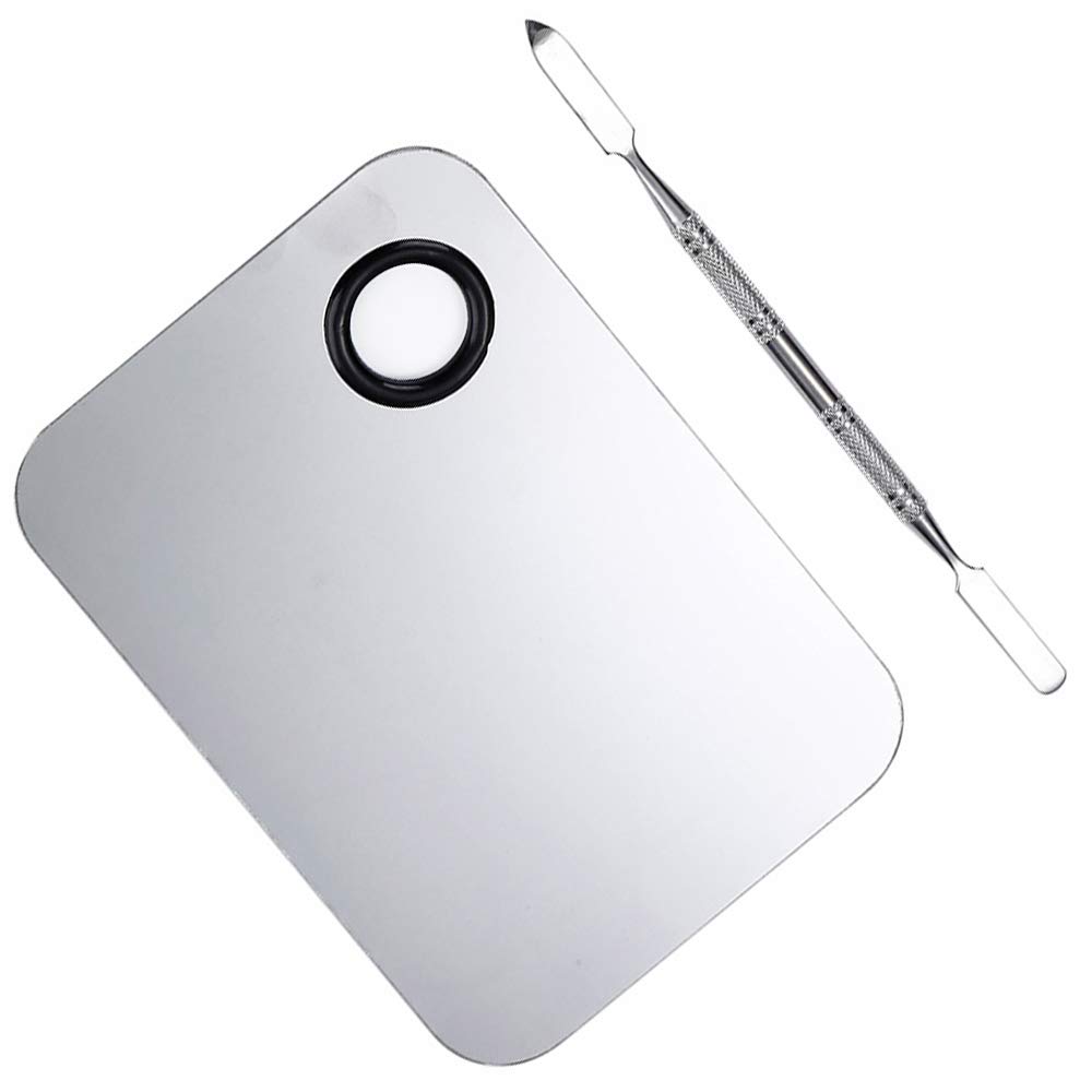 Stainless Steel Cosmetic Makeup Palette, Professional Cosmetic Mixing Makeup Palette Spatula Makeup Artist Tool, Beauty Salon Color Cream Mixing Palette With A Spatula Makeup Nail Art Palette - Image 5