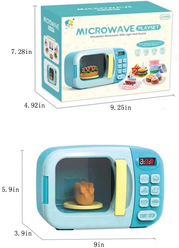 Microwave Toys Kitchen Play Set with Light Sound,Kids Pretend Play Electronic Oven with Play Food and 6 Color DIY Play-Dough for Children Ages 3+ Years (Blue) - Image 5