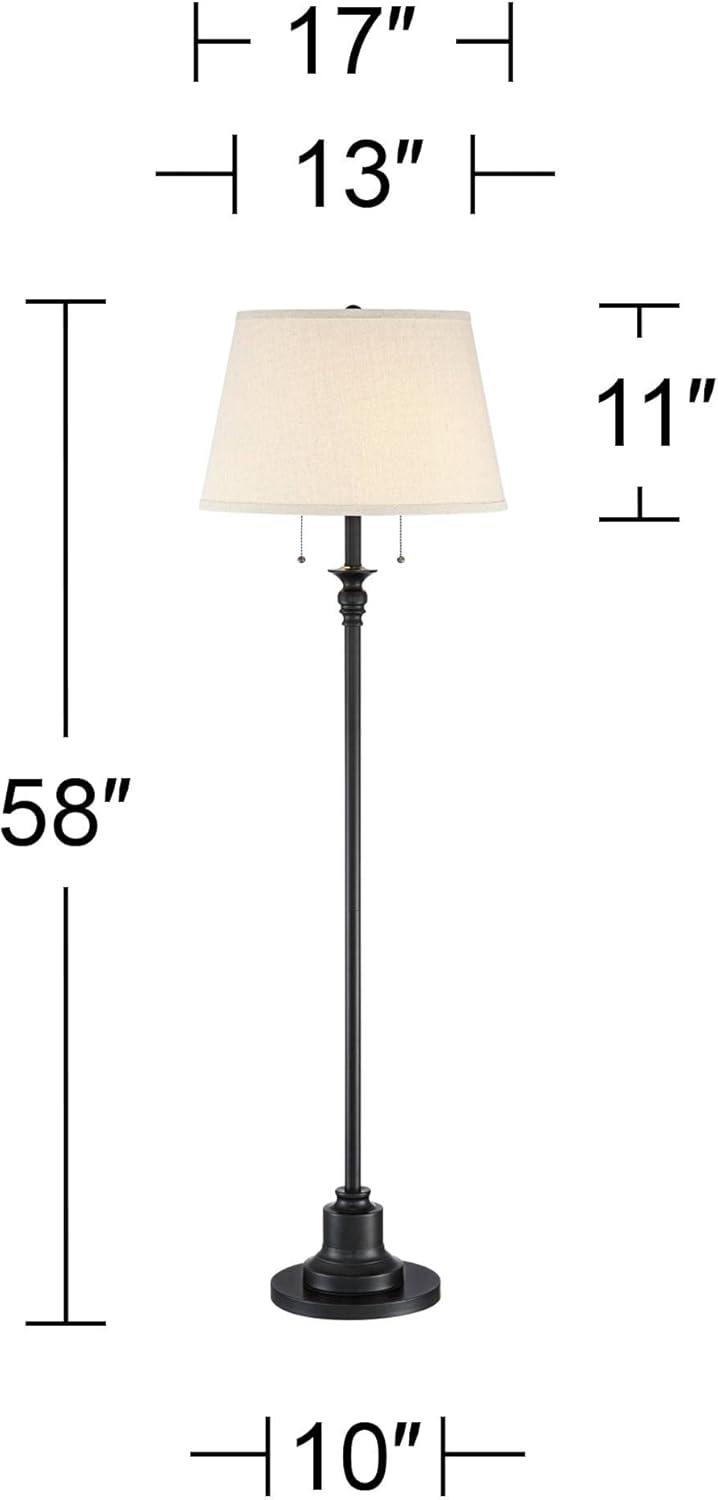 360 Lighting Spenser Traditional Floor Lamp Standing Exquisite 58" Tall Oiled Bronze Brown Metal Thin Column Off-White Linen Fabric Empire Shade for Living Room Reading House Bedroom Home - Image 4