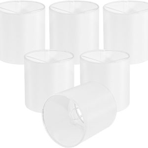 Chandelier Lamp Shades, Small Lamp Shades Clip-on Bulbs Only for Candelabra Bulbs, White Chandelier Shades 6 Pcs, Mini Lampshades for Chandeliers 5.1" X 5.1" X 5.3, Home Decor Fabric Linen Lampshade