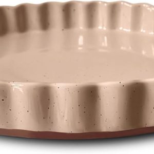 MORA Ceramic Tart Pan, 9.5 Inch Large Porcelain Baking Dish for Tarts, Quiche, Pie, Flan etc. Fluted Ruffled Edge, Oven, Microwave, Freezer, and Dishwasher safe - Great Gift For Bakers - Chai