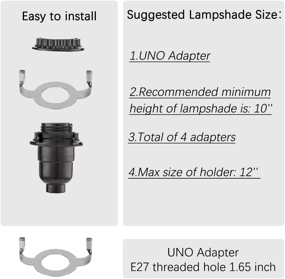 8 9 10 11 12 inch Lamp Shade Harp Holder, Adjustable Lamp Harp Kit, Fit Both Standard Lamp Rod and E14 E26 E27 Light Base UNO Fitter Adapter Converter Finial Set, Lampshade Bracket - Image 3
