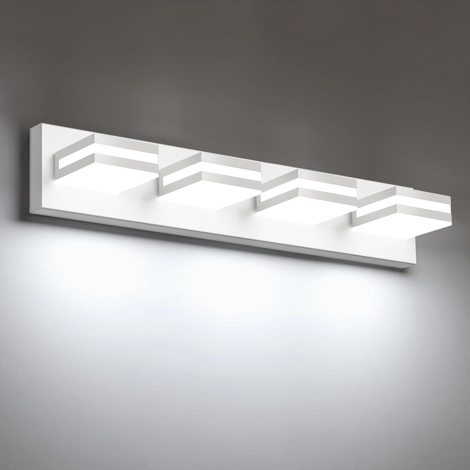 IZORRO LED Modern Bathroom Lights Fixtures(4-Light,Dimmable),Matte White Acrylic Wall Lighting,Vanity Lights for Bathroom Over Mirror - 6000k 24In (No Assembly Required)