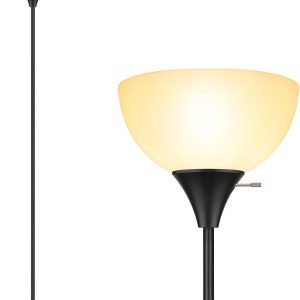 Floor Lamp, LED Standing Lamps with White Plastic Shade, Black Modern Torchiere Floor Lamp, Tall Lamps for Living Room Dorm, Bulb not Included