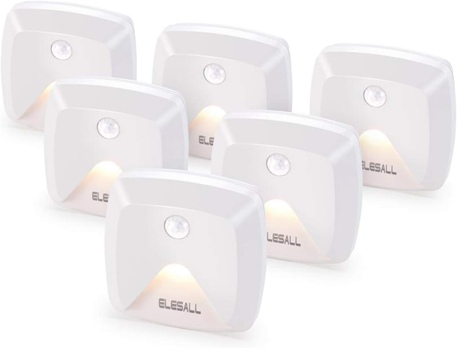 6-Pack Stick-on Motion Sensor Lights, Warm White LED Night Light, Stick-Anywhere Stair Lights, Closet Light, Battery Operated Wall Light for Kitchen, Hallway, Bedroom, Bathroom, Stairs
