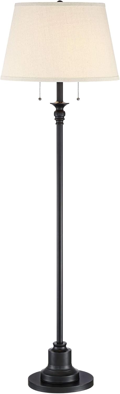 360 Lighting Spenser Traditional Floor Lamp Standing Exquisite 58" Tall Oiled Bronze Brown Metal Thin Column Off-White Linen Fabric Empire Shade for Living Room Reading House Bedroom Home - Image 2