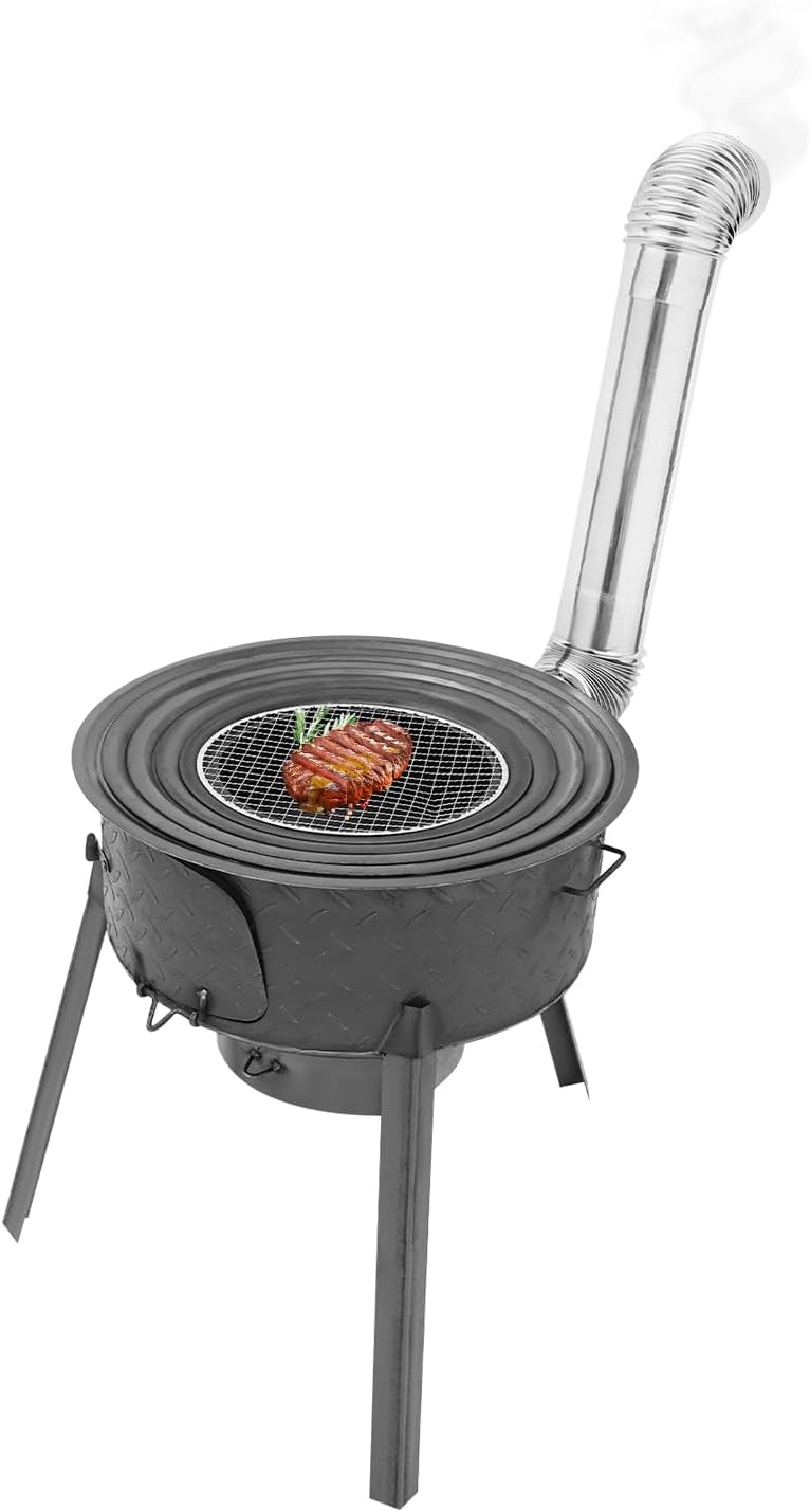 Portable Wood Burning Stove, Stainless Steel Hot Tent Stove with Chimney Pipes, Outdoor Heating & Cooking Hot Tent Stove for Hunting, Ice Fishing & Backpacking