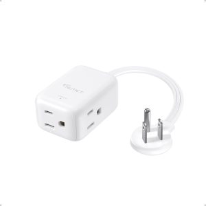 Flat Extension Cord Short 1.5ft, ETL Listed, NUTICT 3 Prong Indoor Extension Cord with 900J Surge Protector, 13A/1625W, Right Angle Flat Wall Plug, Small Outlet Extender for Kitchen Bathroom, White