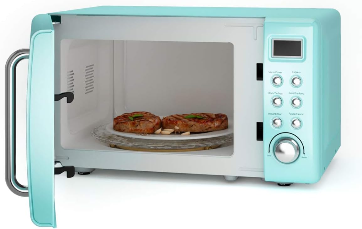 Retro Countertop Microwave Oven, Large 0.7Cu.ft, 700-Watt, Cold Rolled Steel Countertop with Time Setting, Glass Turntable Plate, Pre-Programmed Cooking Settings, LED Display, Child Lock (Green) - Image 2