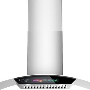 36 inch Wall Mount Range Hood Tempered Glass 900 CFM, Voice/Gesture/Touch Control, Stainless Steel Kitchen Hood Vent with 4 Speed Exhaust Fan, Adjustable Lights, Memory Mode